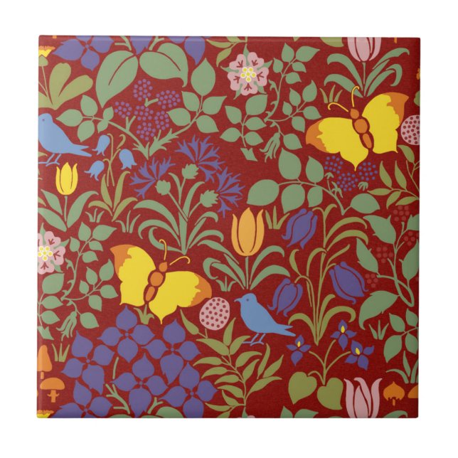 Azulejo cerâmico de flores selvagens da Voysey (Frente)