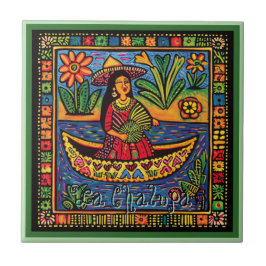 Azulejo Cerâmico de Huichol Loteria: La Chalupa Ce