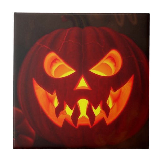 Azulejo Cerâmico de Jack-O-Lantern Luminoso de Hal (Frente)
