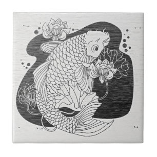 Azulejo Cerâmico de Lótus Zen Koi