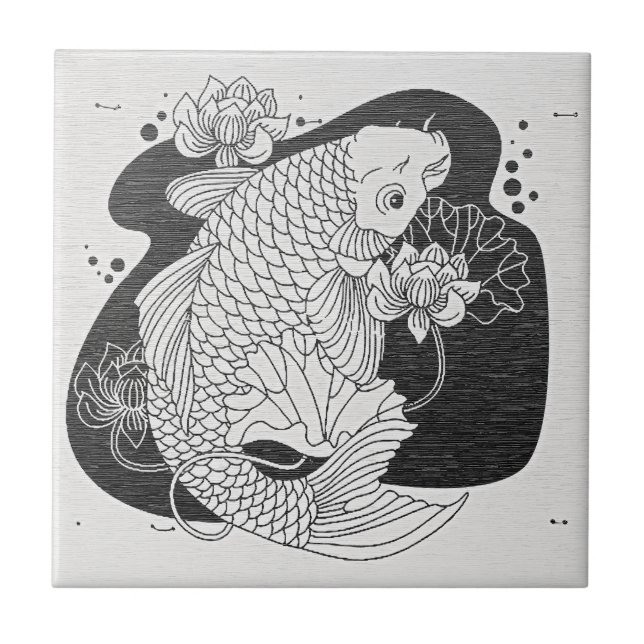 Azulejo Cerâmico de Lótus Zen Koi (Frente)