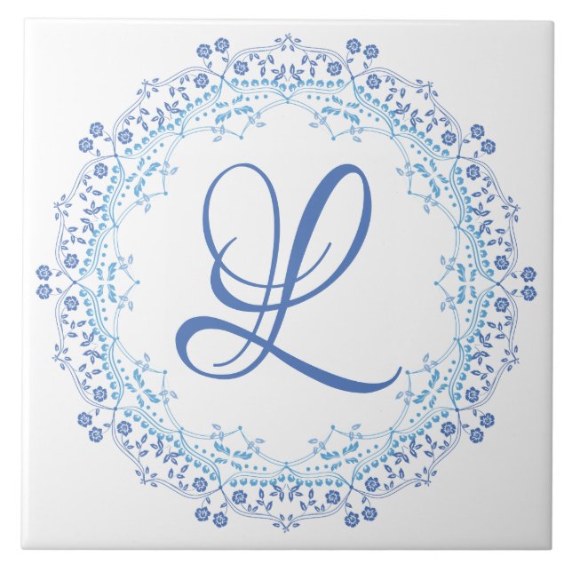 Azulejo Cerâmico de Mandala Azul (Frente)