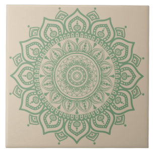 Azulejo Cerâmico de Mandala Verde