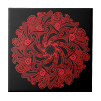 Azulejo cerâmico de Mandala Vermelho e Preto