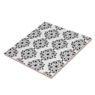 Azulejo Cerâmico de Mármore Mandala Preto Branco M