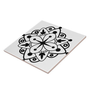 Azulejo Cerâmico de Mármore Mandala Preto Branco M
