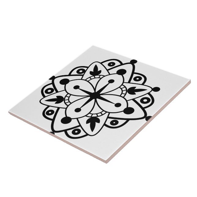 Azulejo Cerâmico de Mármore Mandala Preto Branco M (Lateral)