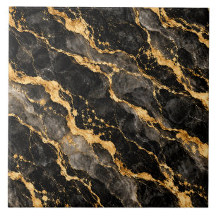 Azulejo Cerâmico de Mármore Preto e Dourado de Lux