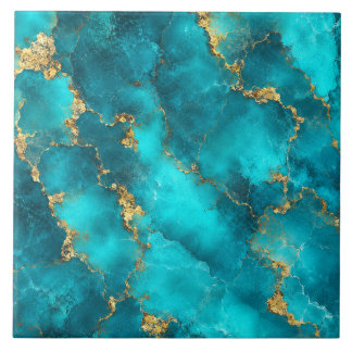 Azulejo Cerâmico de Mármore Turquesa Luxo Dourado