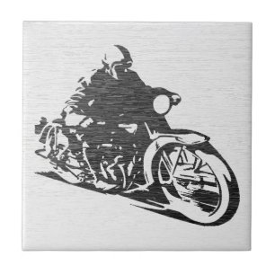 Azulejo Cerâmico de Motociclista Vintage