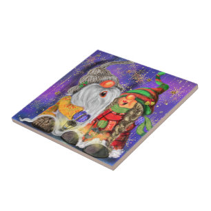 Azulejo Cerâmico de Natal Dando Gnomos Felizes Can