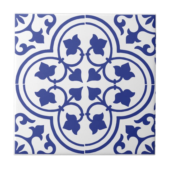 Azulejo cerâmico de padrão azul e branco (Frente)