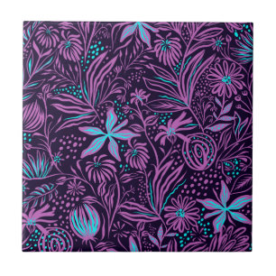 Azulejo cerâmico de padrão floral neon roxo mode