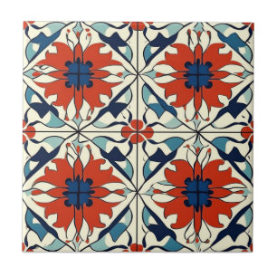 Azulejo Cerâmico de Padrão Vermelho Azul e Branco