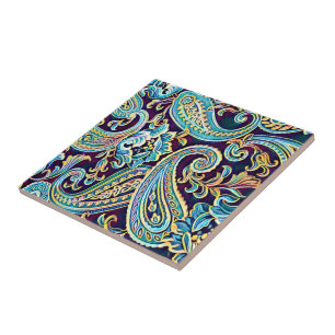 Azulejo cerâmico de Paisley Paisley Amarelo Azul