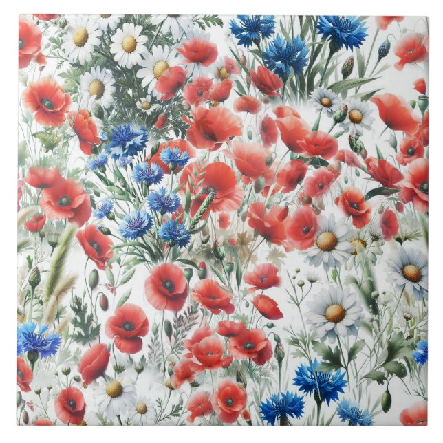 Azulejo Cerâmico de Papoula de Margarida de Flor S (Frente)