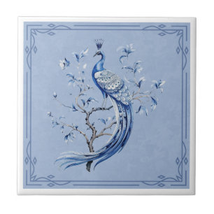 Azulejo Cerâmico de Pavão Azul Elegante