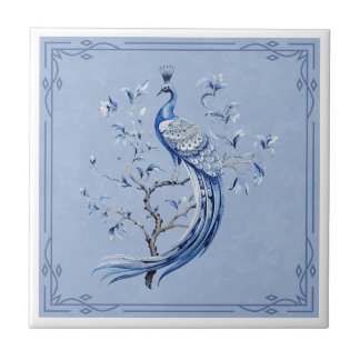 Azulejo Cerâmico de Pavão Azul Elegante