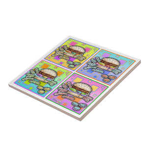 AZULEJO cerâmico de pop Art HAMBURGER - PORTA COPO