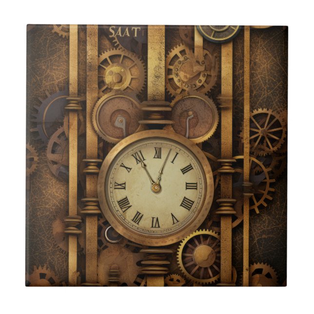 Azulejo Cerâmico de Relógio Steampunk (Frente)