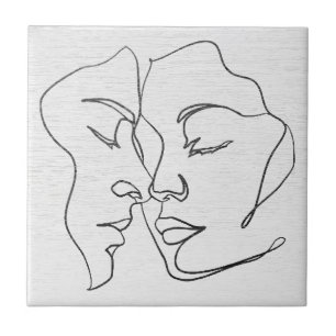 Azulejo Cerâmico de Rosto de Amantes em Linha Abst