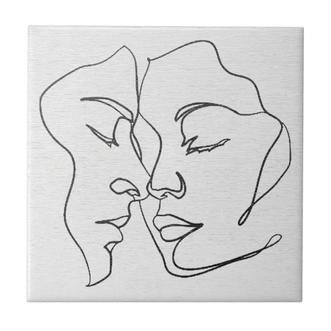 Azulejo Cerâmico de Rosto de Amantes em Linha Abst (Frente)