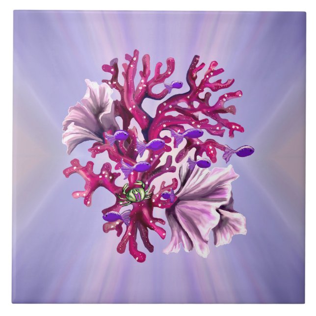 Azulejo cerâmico de sereia de oceano roxo (Frente)