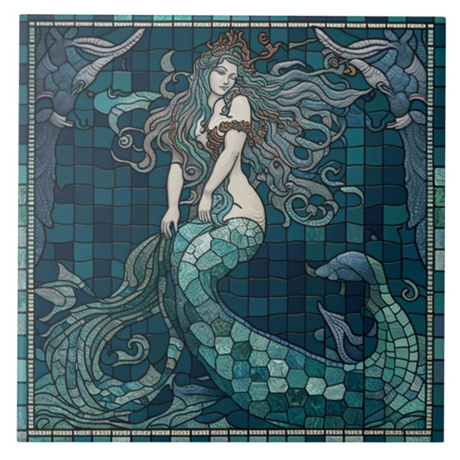 Azulejo cerâmico de sereia mosaica (Frente)