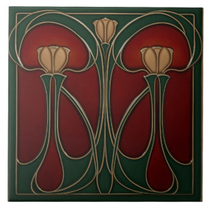 Azulejo Cerâmico de Tapeçaria de Tulipa Verde-água