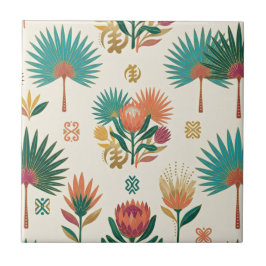 Azulejo Cerâmico de Terracota e Protea Teal & Palm