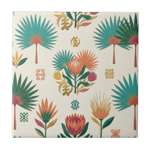 Azulejo Cerâmico de Terracota e Protea Teal & Palm