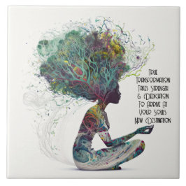 Azulejo cerâmico de transformação feminina inspira