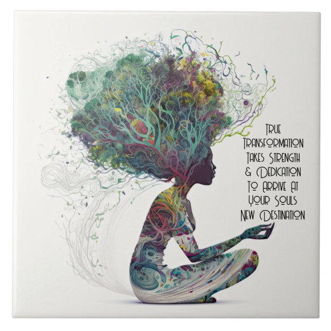 Azulejo cerâmico de transformação feminina inspira (Frente)