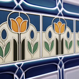 Azulejo Cerâmico de Tulipa Elegante Art Nouveau