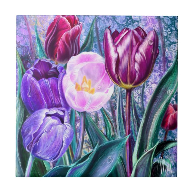 Azulejo Cerâmico de Tulipas Coloridas (Frente)