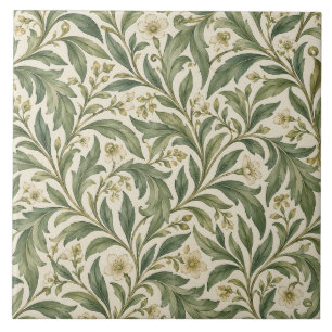 Azulejo Cerâmico de Videira Botânica em Verde Sálv