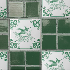 Azulejo Cerâmico Decoração Beija-Flor Verde
