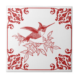 Azulejo Cerâmico Decoração Beija-flor Vermelho