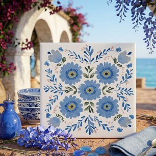 Azulejo Cerâmico Decorativo de Arte Popular Floral