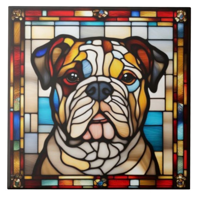 Azulejo Cerâmico Decorativo de Bulldog Fofo (Frente)