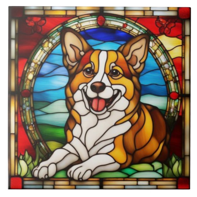 Azulejo Cerâmico Decorativo de Corgi Fofo (Frente)