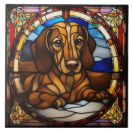 Azulejo Cerâmico Decorativo de Dachshund Fofo