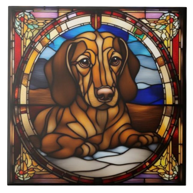 Azulejo Cerâmico Decorativo de Dachshund Fofo (Frente)