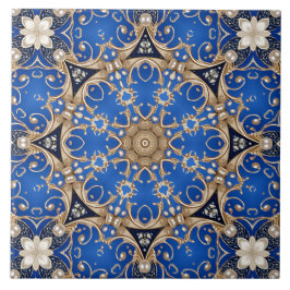 Azulejo Cerâmico Decorativo Dourado Azul