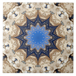 Azulejo Cerâmico Decorativo Dourado Azul
