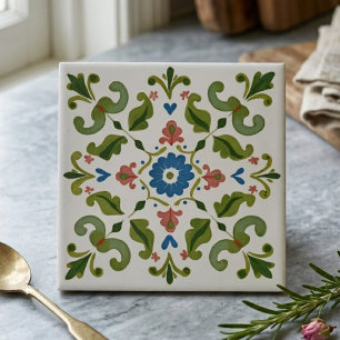 Azulejo Cerâmico Decorativo Floral Arte Popular Az