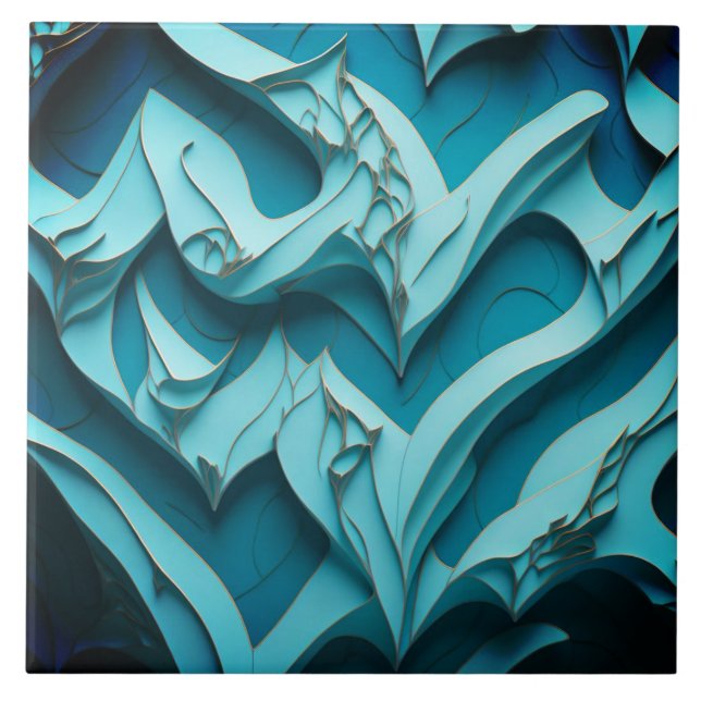 Azulejo Cerâmico Decorativo " Turquoise Waves IX" (Frente)