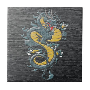 Azulejo Cerâmico do Dragão Azul Japonês Mitológico
