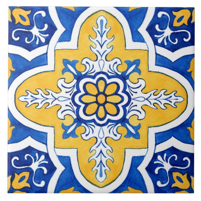 Azulejo cerâmico do estilo Azulejo azul e amarelo (Frente)