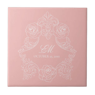 Azulejo Cerâmico do Monograma Vitoriano Rosa